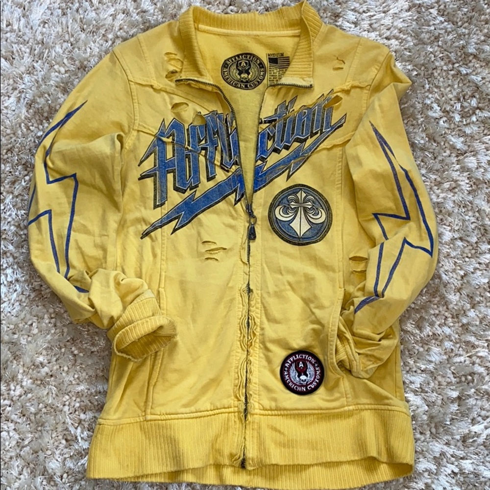 Affliction Brand Zip Up Jacket Distressed SZ MD